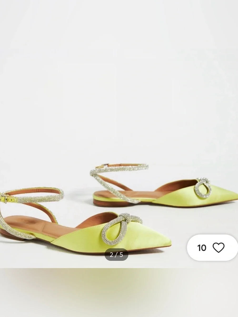 Anthropologie Lime Green Embellished Pointed Slingback Flats - Picture 4 of 7
